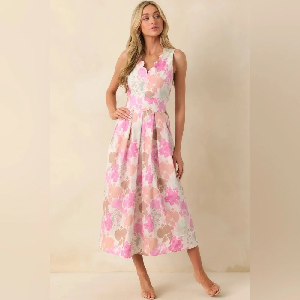 Buy 2 - Get 1 FREE - 
SOFT SPOT FOR YOU PINK ABSTRACT FLORAL PRINT MAXI DRESS - Picture 3 of 5